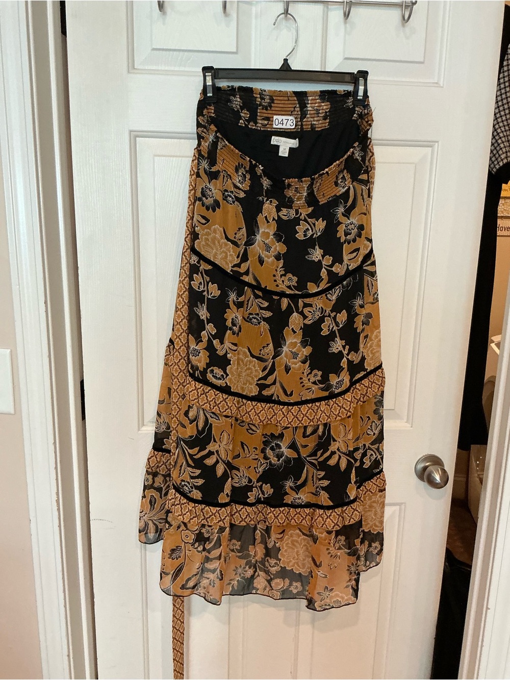 Cato Black and Mustard Floral Tiered Maxi Skirt